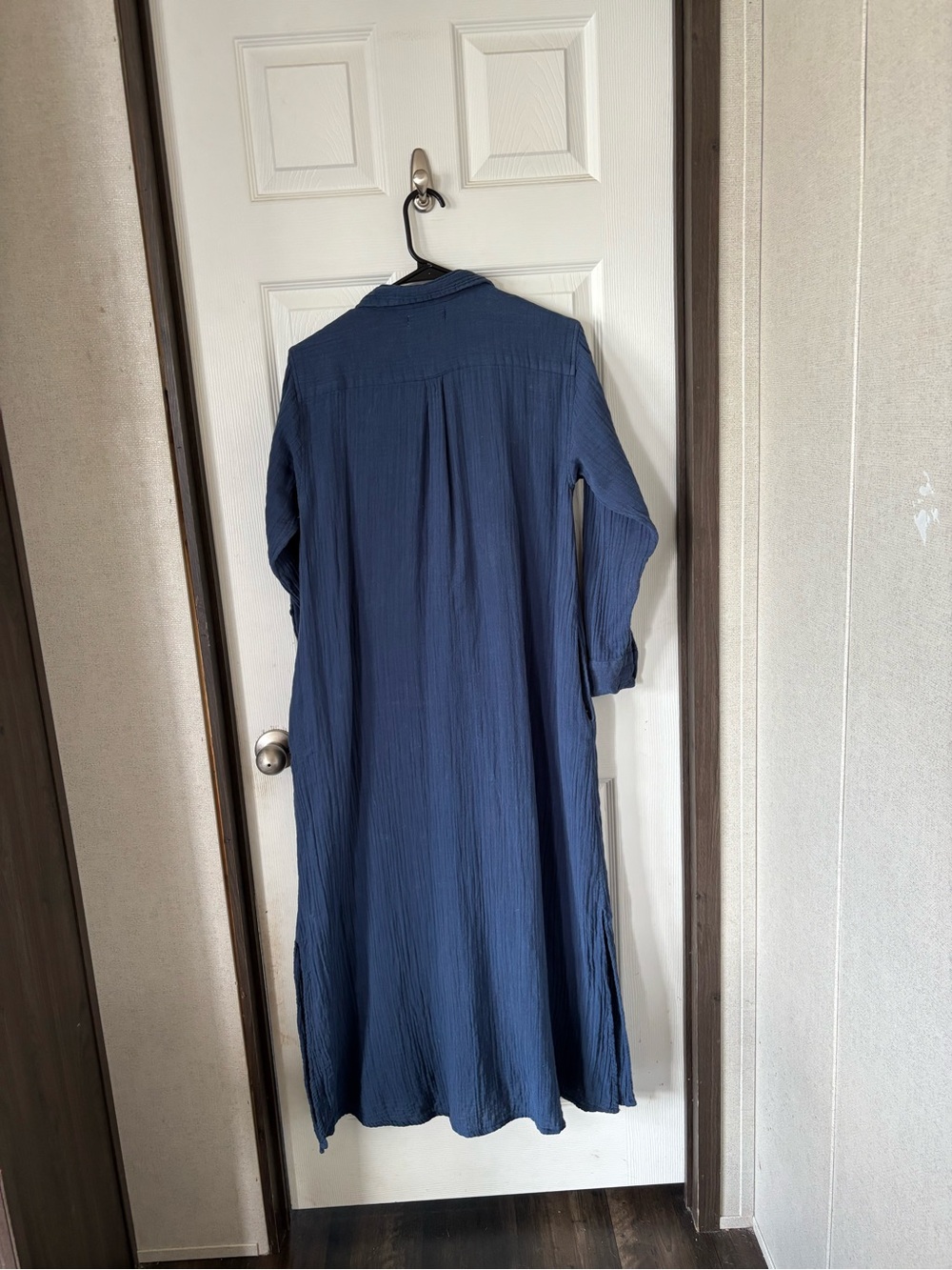 NATURAL LIFE Navy Long Sleeve Button-Front Maxi Shirt Dress - Picture 3 of 5
